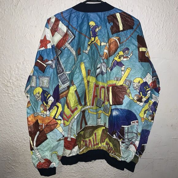 Vintage 80s TY-BREAKERS Football All Over Print AOP Paper Jacket XL USA - Picture 2 of 3